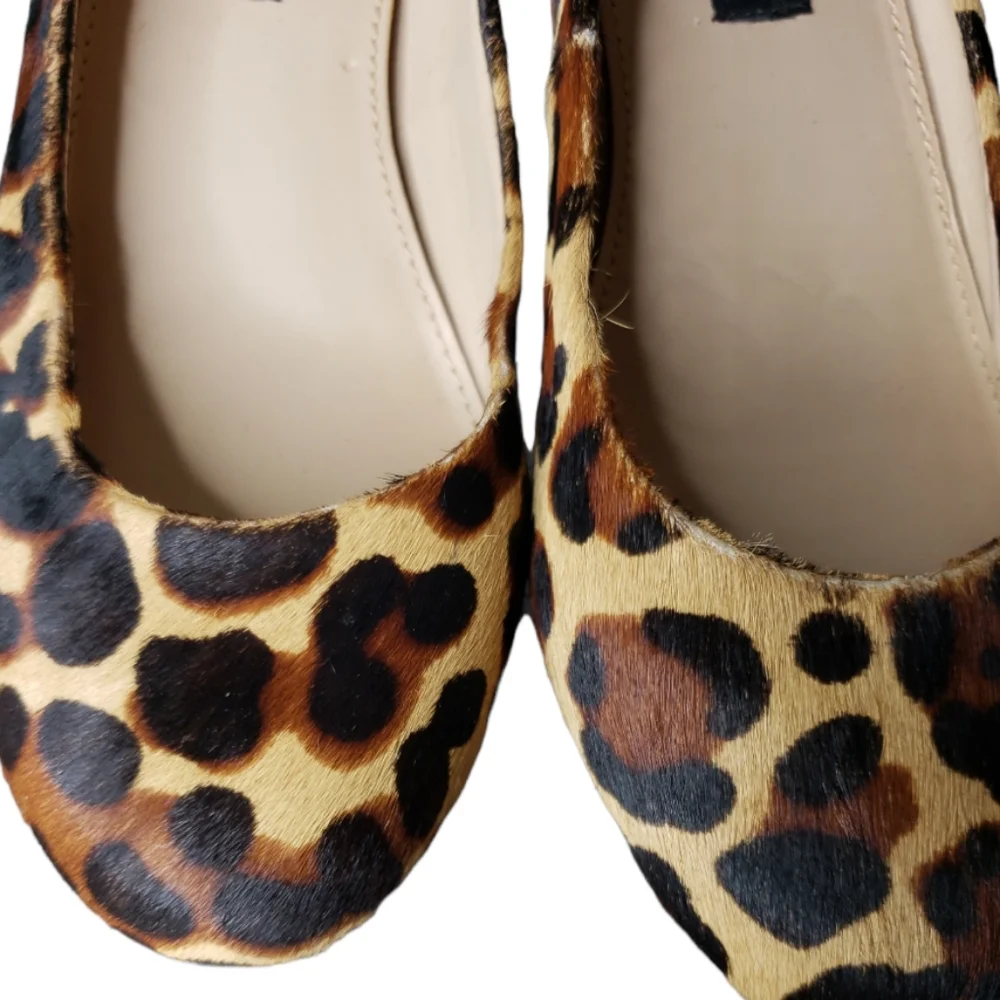 Steven Paigge Leopard Calfskin Flats Gold Heel  Animal Mob Wife Leather Size 7.5